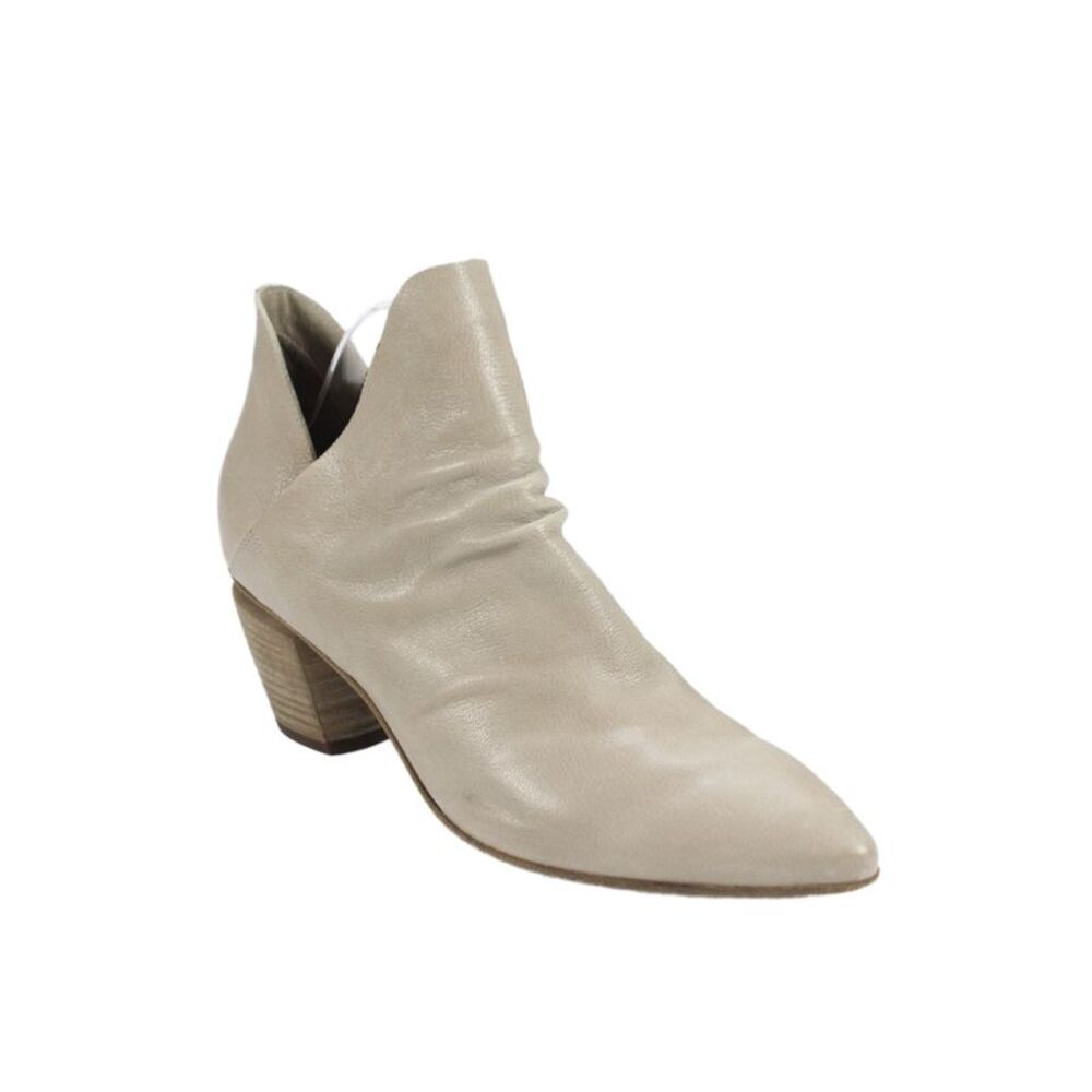 Officine Creative Womens Leather Point Toe Block Heels Booties Beige Size EUR 41